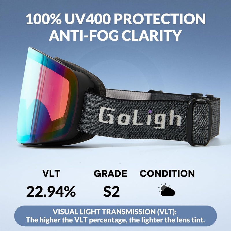 Golight XL Frameless Ski Goggles – OTG Snowboard Goggles with Anti-Fog Lens, UV400 REVO Mirror Protection for Men & Women - Image 4